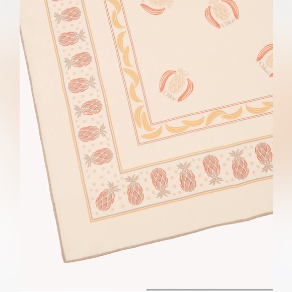 Chloe NWT banana pineapple square cream silk scarf - Picture 1 of 3